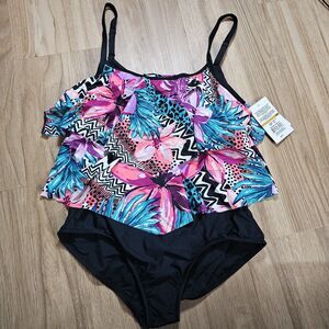 Maxine of Hollywood Women's One Piece Serengeti Stripe Swimsuit 16W Pink Purple